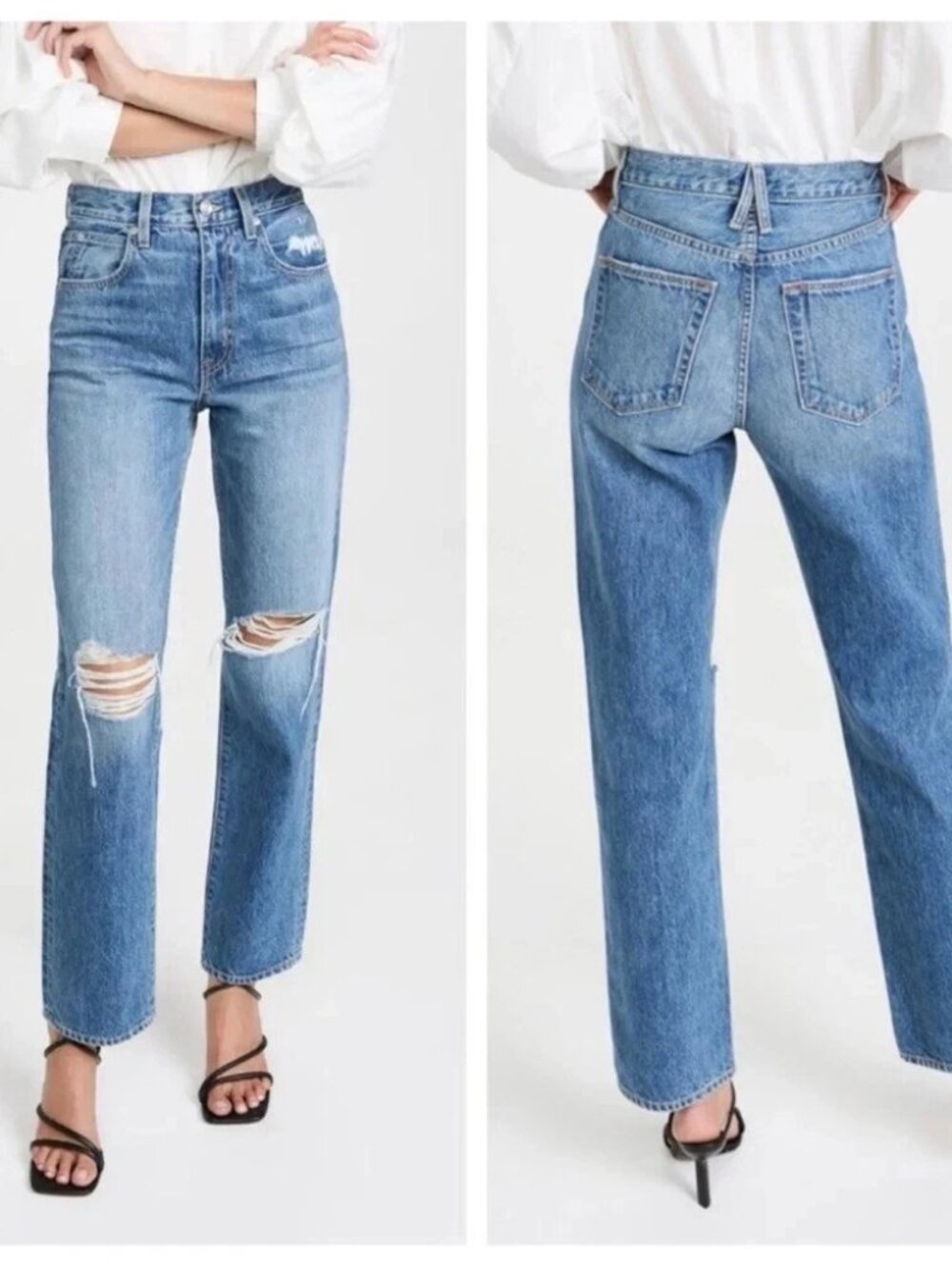 SLVRLAKE London Straight Leg Jeans in Gimme Shelter Distressed High Rise 27